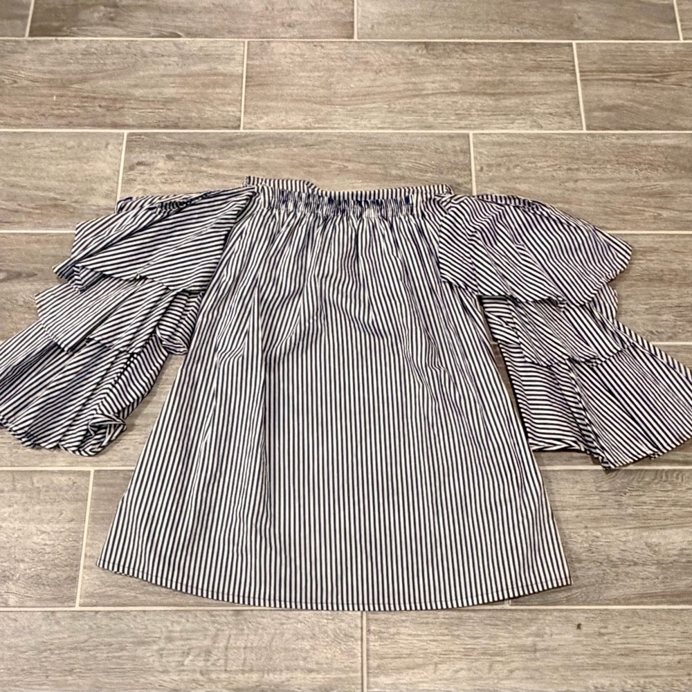 NWT! FAITHFULL THE BRAND Phi Phi Navy Soho Stripe Print Ruffle Mini Dress Size 2 - Picture 12 of 16